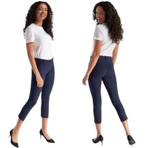 Betabrand Classic Dress Yoga Pant Navy Blue Slimming Stretch Cropped W0249-NY L